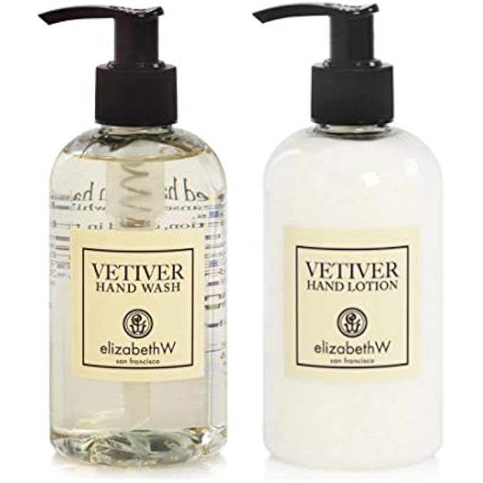 elizabeth W VETIVER HAND LOTION AND HAND WASH FEATURING A GUTE COSMETIC CARRYING BAG (3 PIECE BUNDLE) 8 OUNCES EACH - Image 1